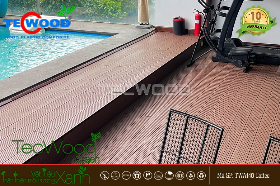 Chi tiết vân sọc trên bề mặt sàn nhựa giả gỗ TWA140 màu coffee