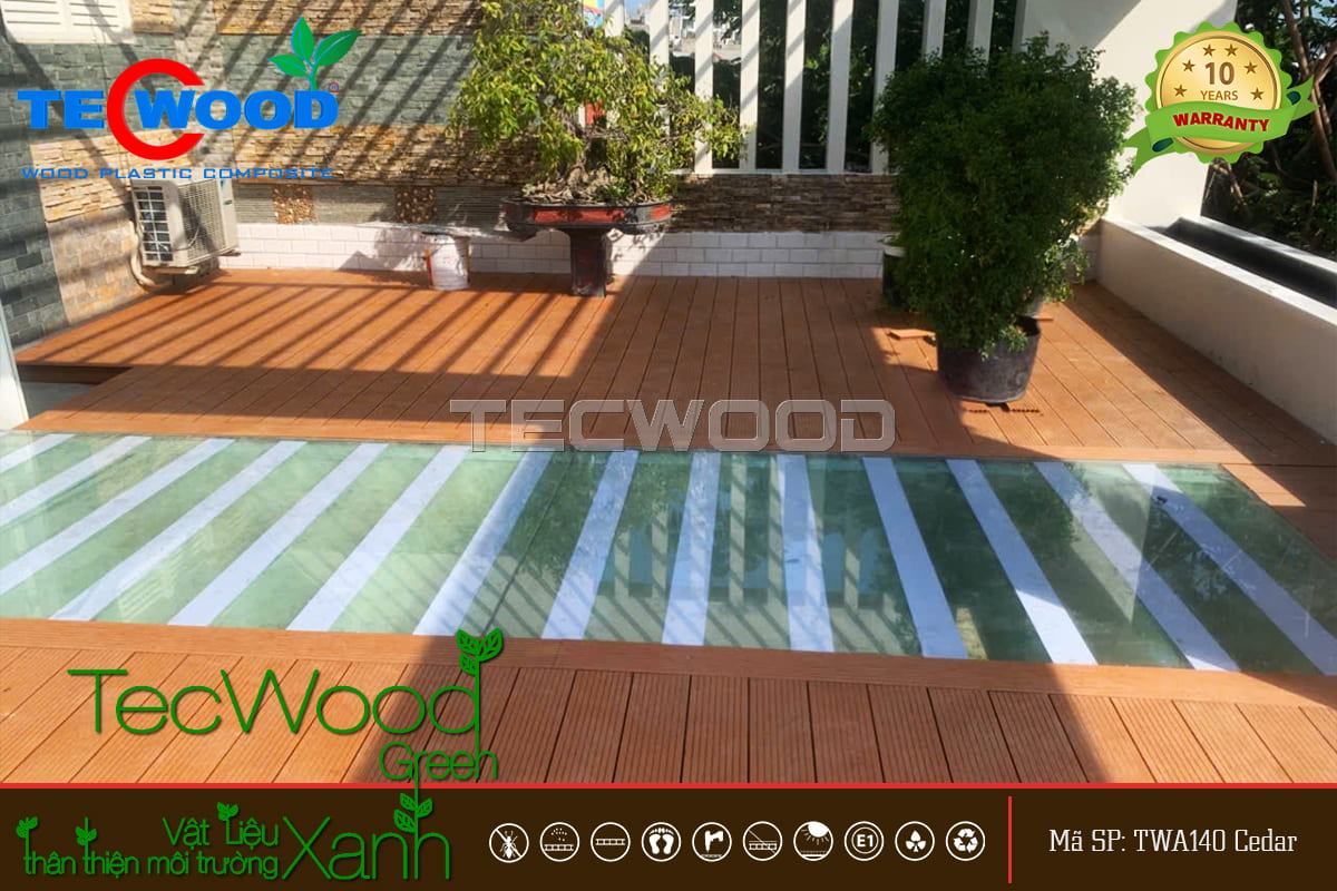 Sàn gỗ TecWood lót sân thượng có độ bền cao, khả năng chịu áp lực tốt Sàn gỗ nhựa lót sân thượng