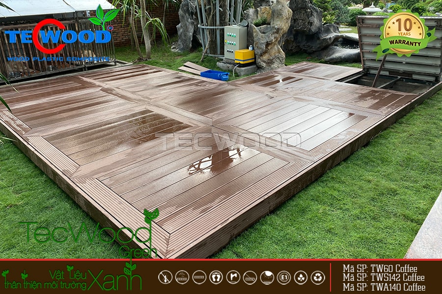 Sàn gỗ nhựa lót biệt thự sân vườn