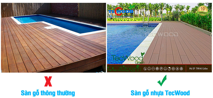 so sánh lót sàn hồ bơi bằng gỗ tự nhiên và gỗ nhựa