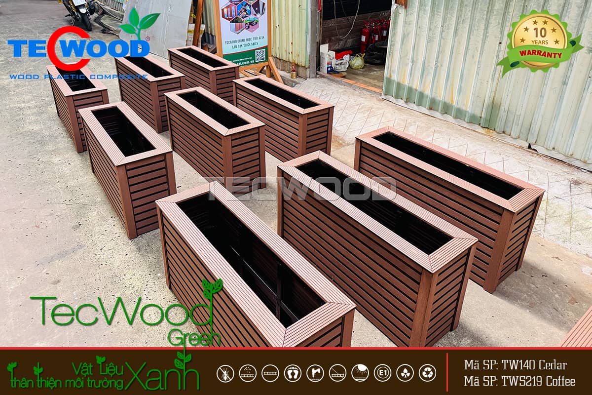 Gỗ nhựa ốp chậu hoa ngoài trời