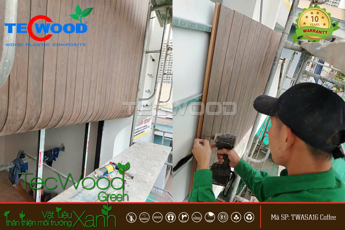Thi công tấm ốp gỗ nhựa ngoài trời