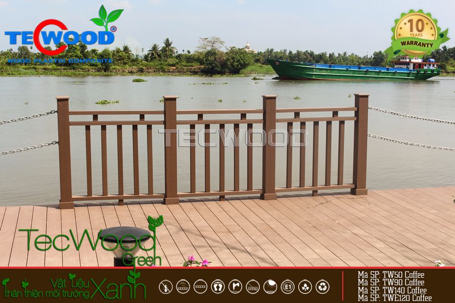 Lan can gỗ nhựa cho bến sông đẹp mắt sử dụng sản phẩm lam gỗ nhựa TW50 màu Coffee