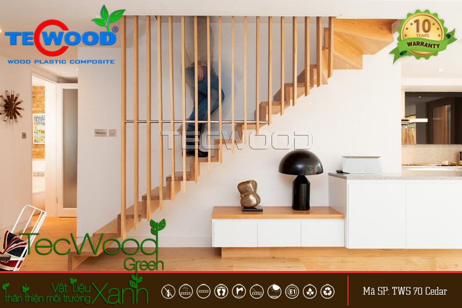 Thanh lam nhựa giả gỗ TechWood làm lan can cầu thang