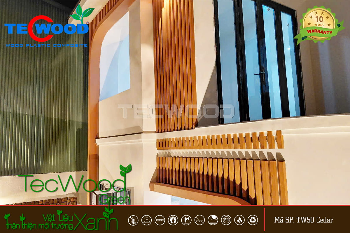 Thanh lam gỗ nhựa TW50 màu Cedar trang trí mặt tiền