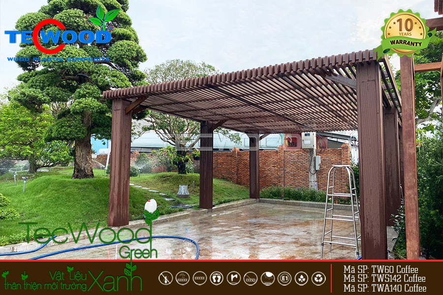 Giàn pergola sân vườn màu Coffee