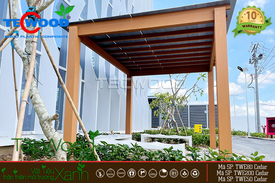 Giàn pergola gỗ nhựa ngoài trời màu Cedar cho không gian ngoài trời thêm sang trọng