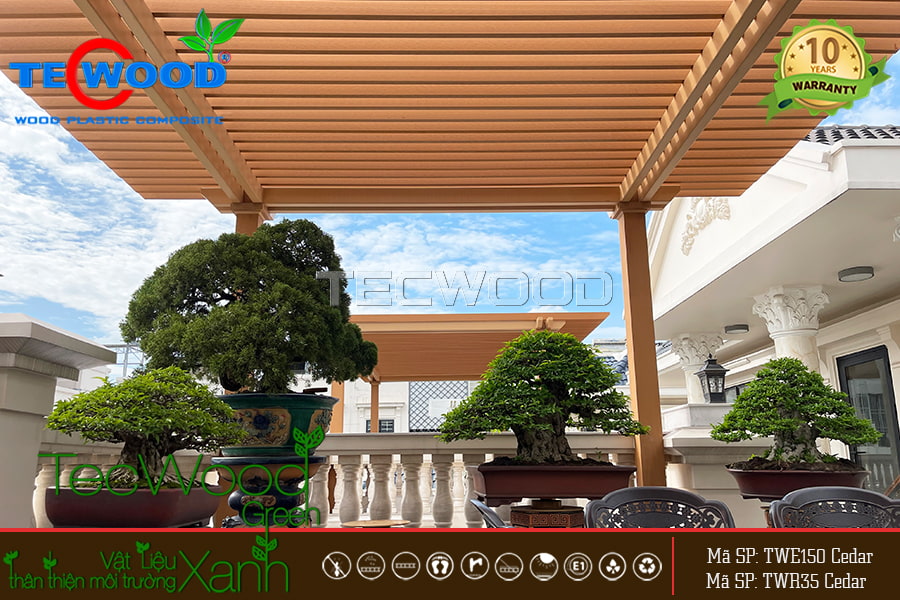 Thanh lam gỗ nhựa TWR35 màu Cedar làm giàn che nắng sân thượng