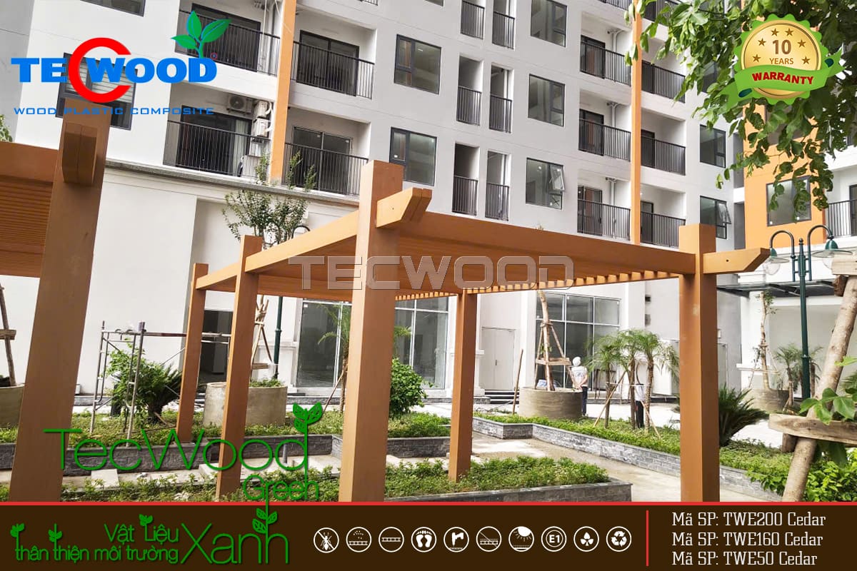 Thi công giàn pergola gỗ nhựa trang trí không gian ngoài trời