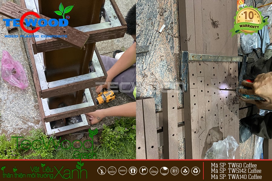 Thi công trụ cột của giàn pergola gỗ nhựa