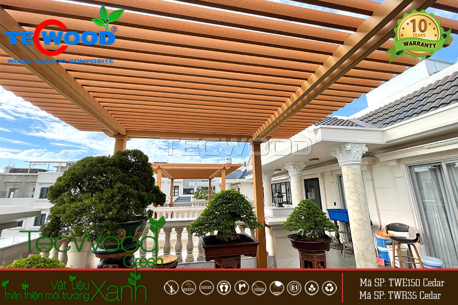 Mái hiên gỗ nhựa ngoài trời màu Cedar