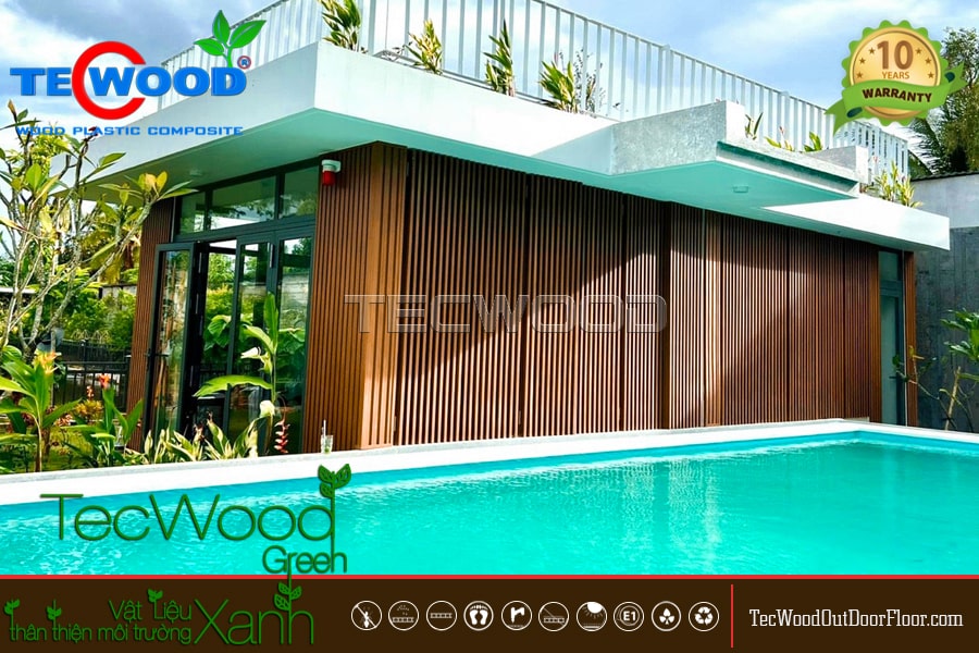 Công trình ốp tường ngoài trời bằng tấm ASA lam 4 sóng kết hợp kính