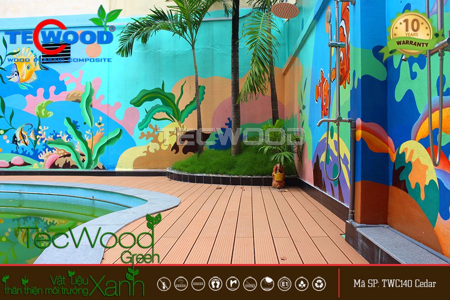 Lát sàn gỗ cho hồ bơi trường mầm non