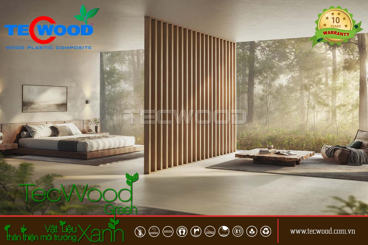 Vách ngăn phòng ngủ đơn giản, mộc mạc