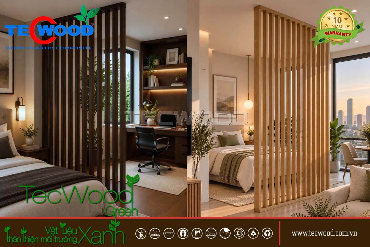 Vách ngăn phòng ngủ linh hoạt bằng gỗ nhựa