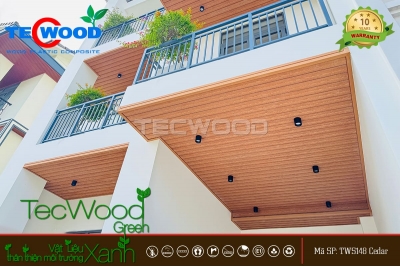 Công trình ốp trần mái hiên bằng tấm ốp gỗ nhựa TecWood tại Bình Thạnh 