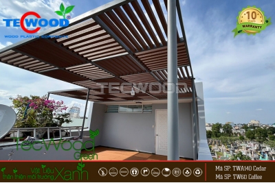 Thi công mái hiên gỗ nhựa ngoài trời cho sân thượng diện tích nhỏ
