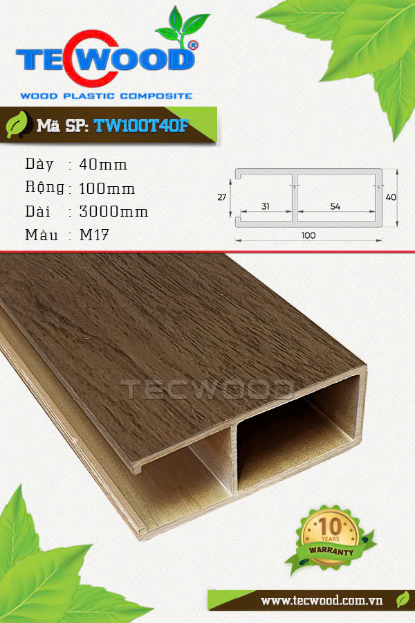 Thanh lam gỗ nhựa TecWood TW100T40F màu M17