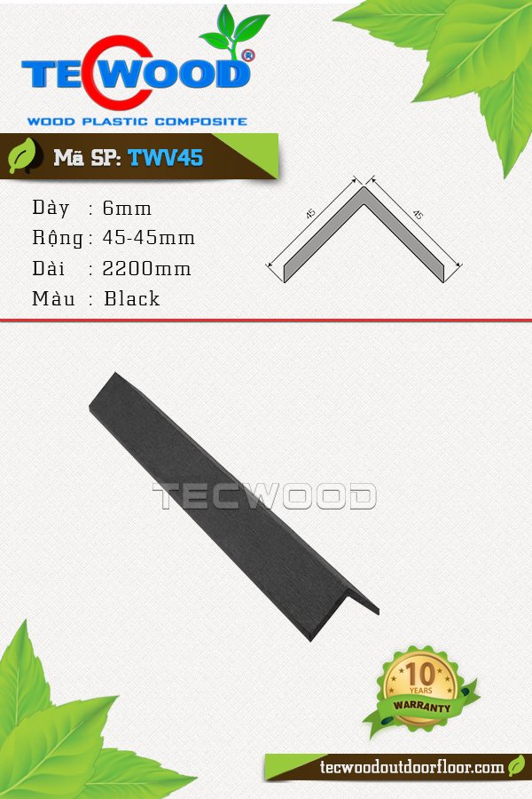 Nẹp chữ V TWV45 - Black - dài 2200mm