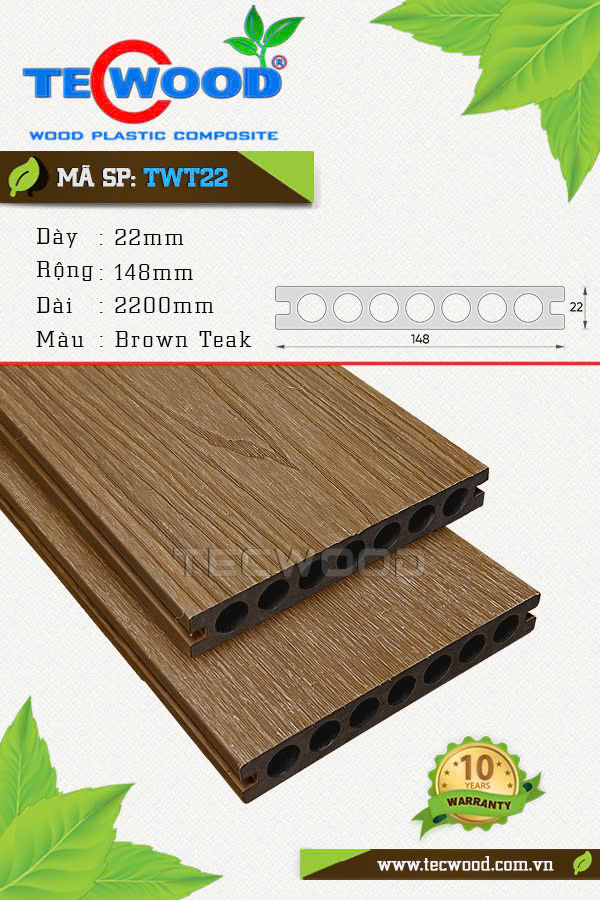Sàn gỗ nhựa TecWood TWT22 màu Brown Teak