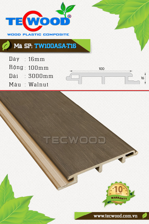 Tấm ốp gỗ nhựa ASA TecWood TW100ASA-T16 màu Walnut