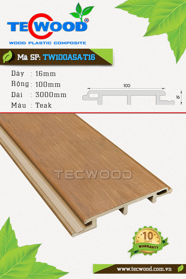 Tấm ốp gỗ nhựa TecWood TW100ASA-T16 màu Teak