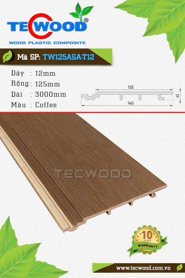 Tấm ốp gỗ nhựa TecWood TW125ASA-T12 màu Coffee