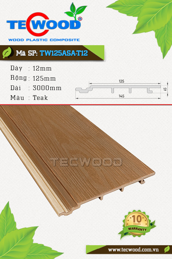 Tấm ốp gỗ nhựa TecWood TW125ASA-T12 màu Teak