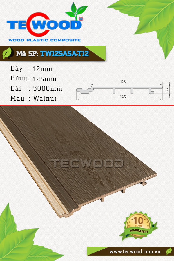 Tấm ốp gỗ nhựa TecWood TW125ASA-T12 màu Walnut