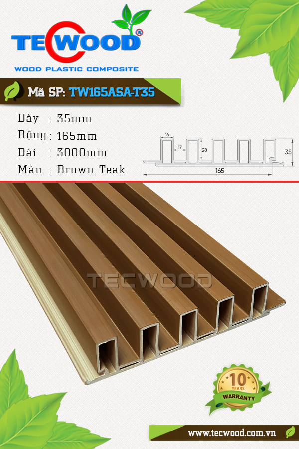 Tấm ốp gỗ nhựa TecWood TW165ASA-T35 màu Brown Teak
