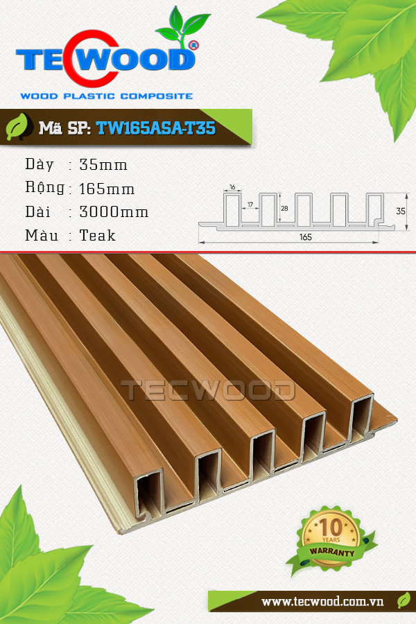 Tấm ốp gỗ nhựa TecWood TW165ASA-T35 màu Teak