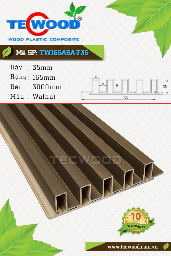Tấm ốp gỗ nhựa TecWood TW165ASA-T35 màu Walnut
