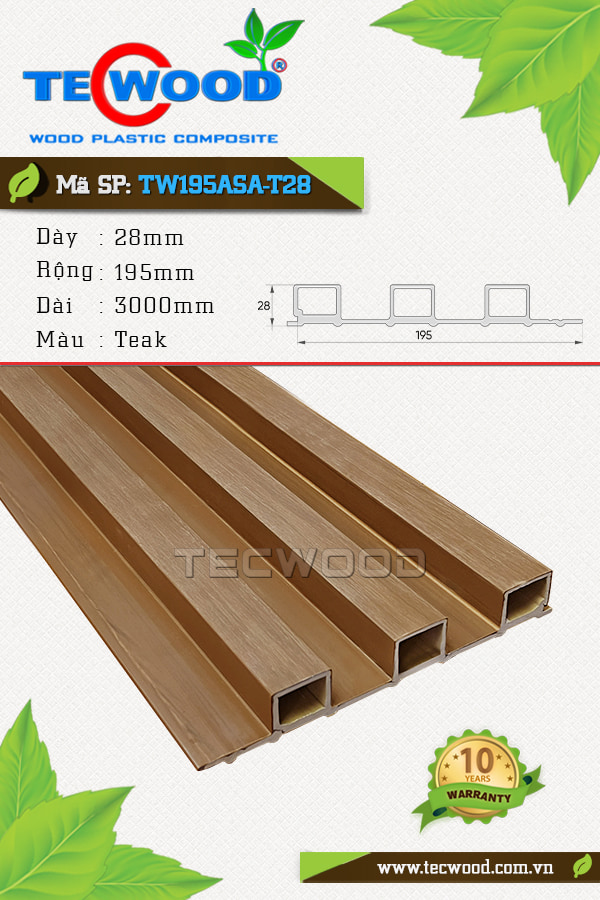 Tấm ốp gỗ nhựa TecWood TW195ASA-T28 màu Teak