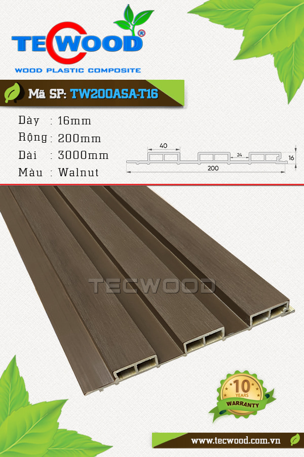 Tấm ốp gỗ nhựa TecWood TW200ASA-T16 màu Walnut