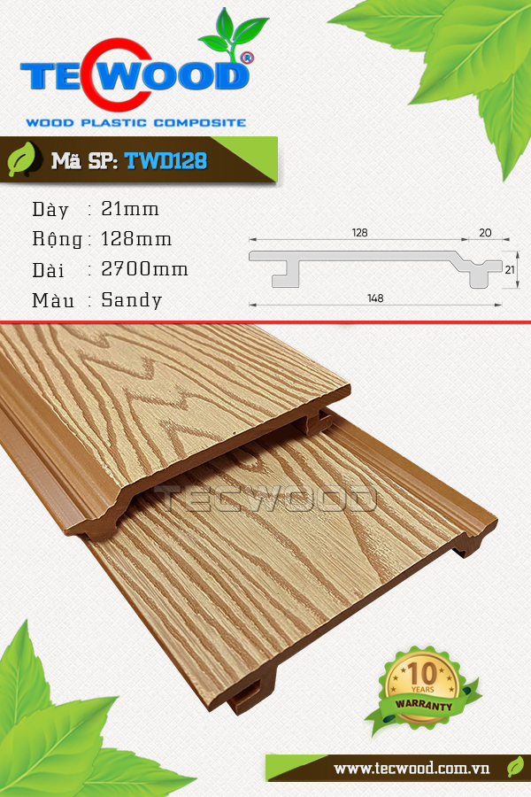 Tấm ốp gỗ nhựa TecWood TWD128 màu Sandy