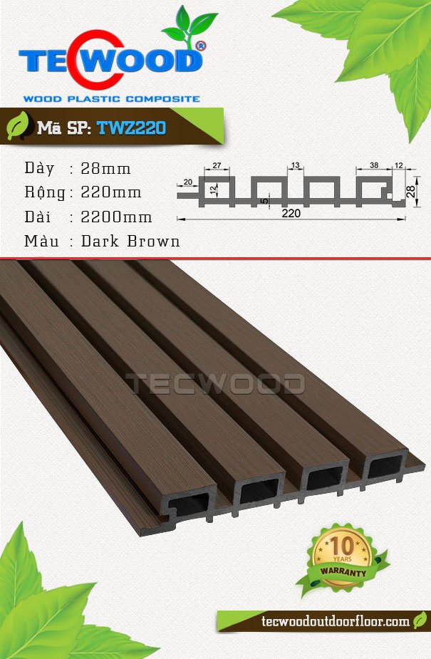 Tấm ốp gỗ nhựa TecWood TWZ220 màu Dark Brown