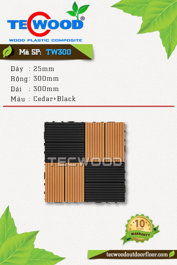 Tấm vỉ gỗ nhựa TecWood TW300-Black+Cedar