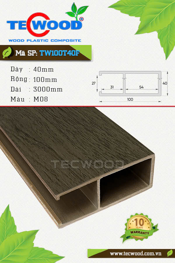  Thanh lam gỗ nhựa ASA TecWood TW100T40F màu M08