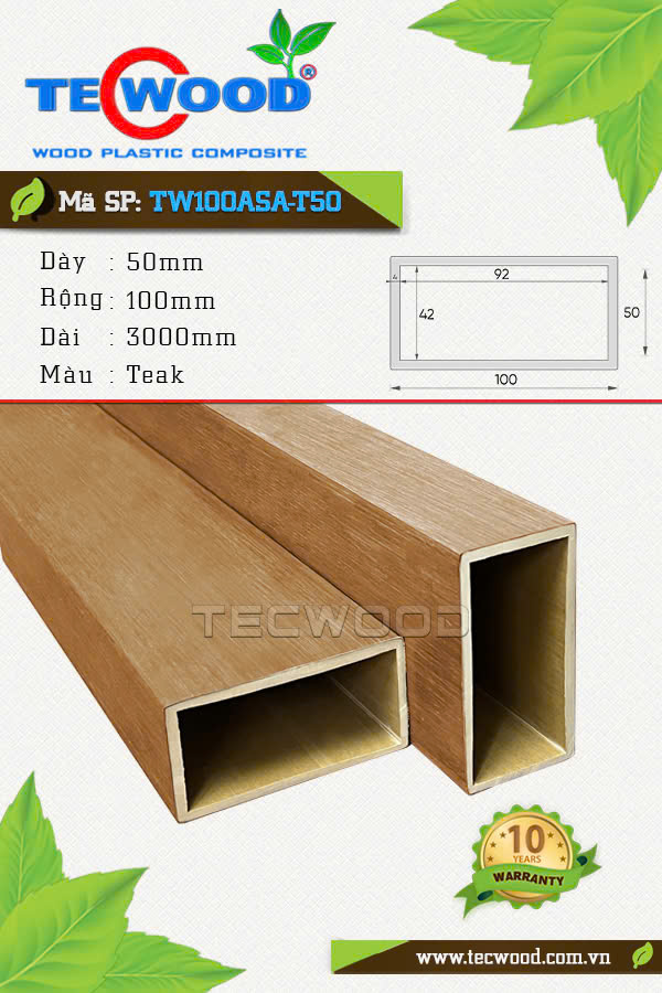 Thanh lam gỗ nhựa TecWood TW100ASA-T50 màu Teak