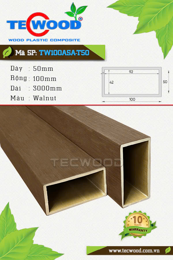 Thanh lam gỗ nhựa TecWood TW100ASA-T50 màu Walnut