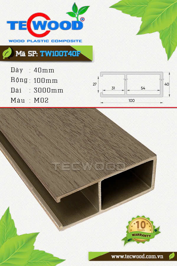Thanh lam gỗ nhựa TecWood TW100T40F màu M02