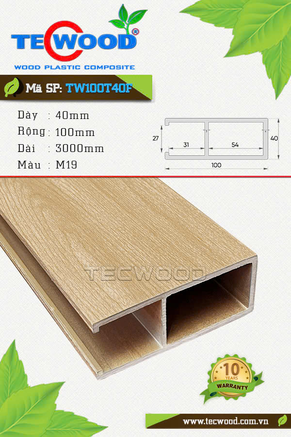 Thanh lam gỗ nhựa TecWood TW100T40F màu M19