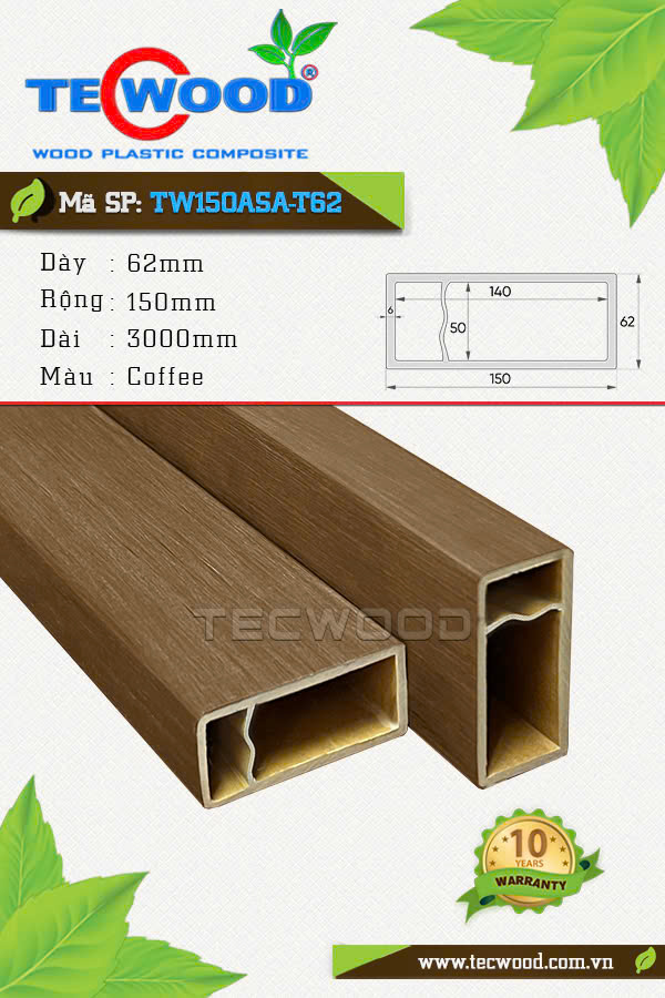 Thanh lam gỗ nhựa TecWood TW150ASA-T62 màu Coffee