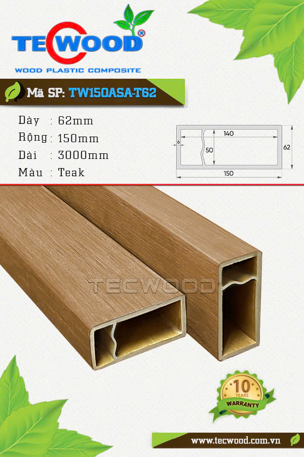 Thanh lam gỗ nhựa TecWood TW150ASA-T62 màu Teak