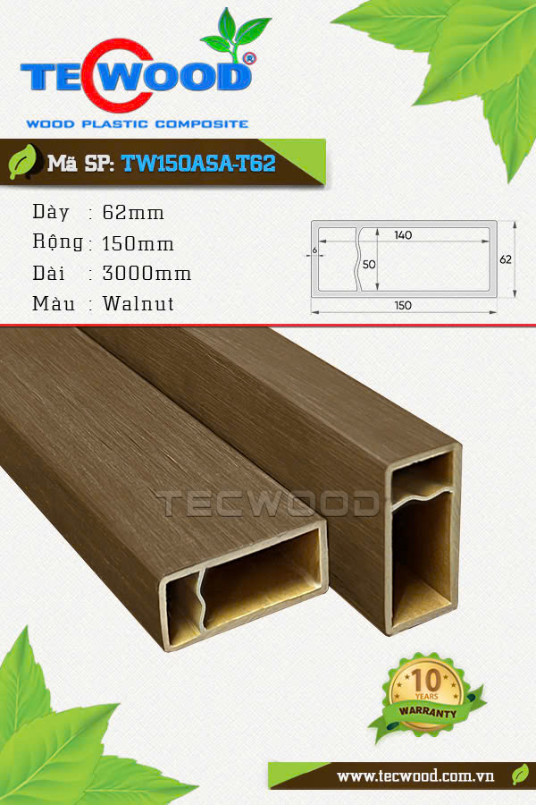 Thanh lam gỗ nhựa TecWood TW150ASA-T62 màu Walnut