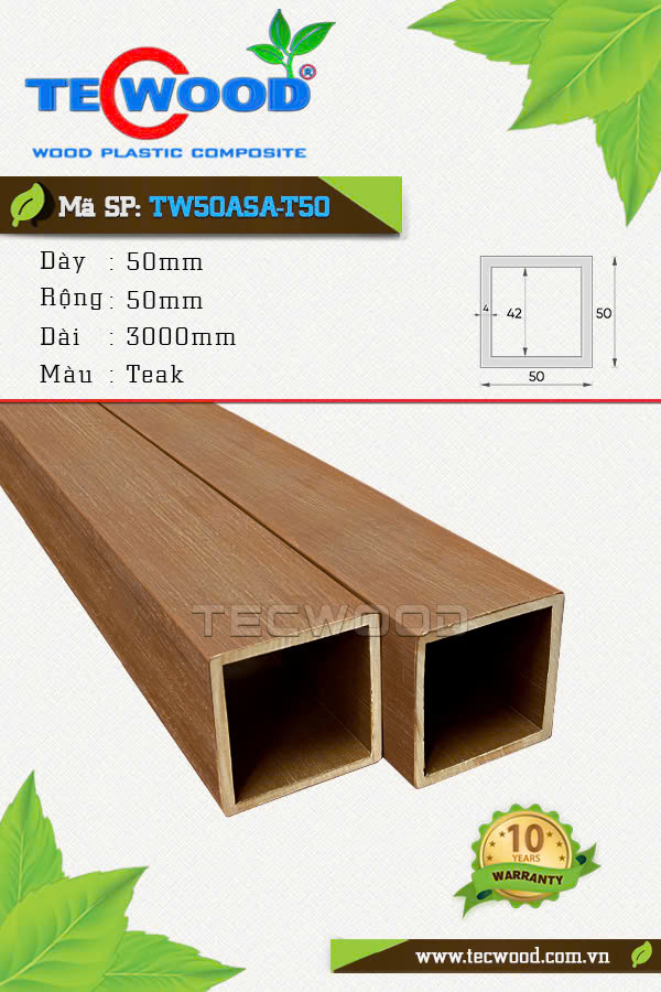 Thanh lam gỗ nhựa TecWood TW50ASA-T50 màu Teak