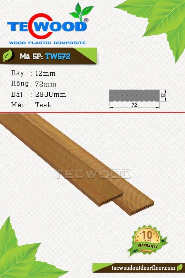 Thanh lam gỗ nhựa TecWood TWS72-Teak