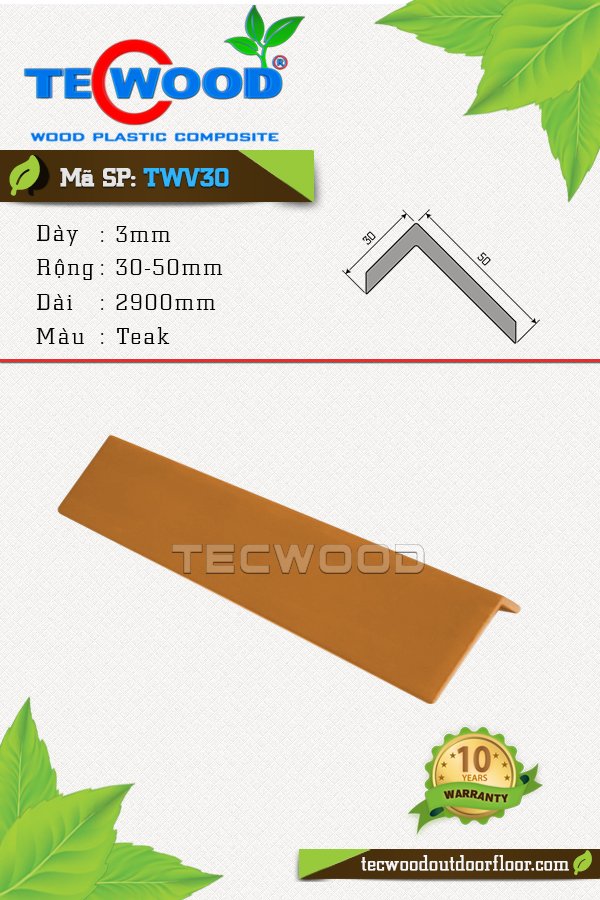 Thanh nẹp gỗ nhựa TWV30 màu Teak