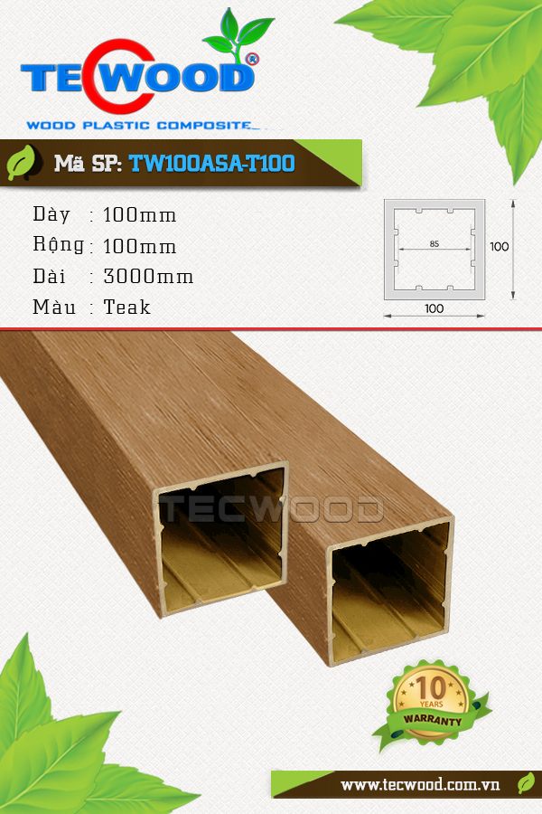 Trụ cột gỗ nhựa TecWood TW100ASA-T100 màu Teak