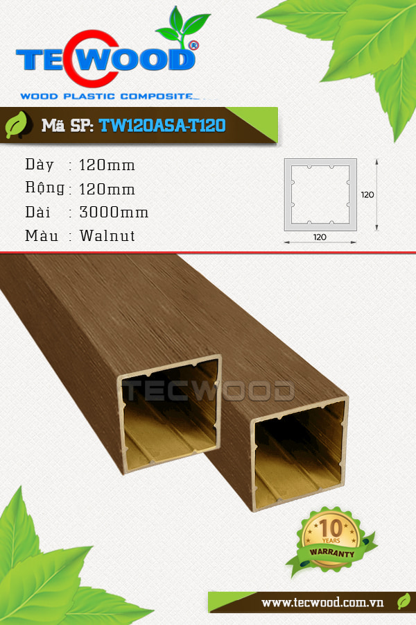 Trụ cột gỗ nhựa TecWood TW120ASA-T120 màu Walnut